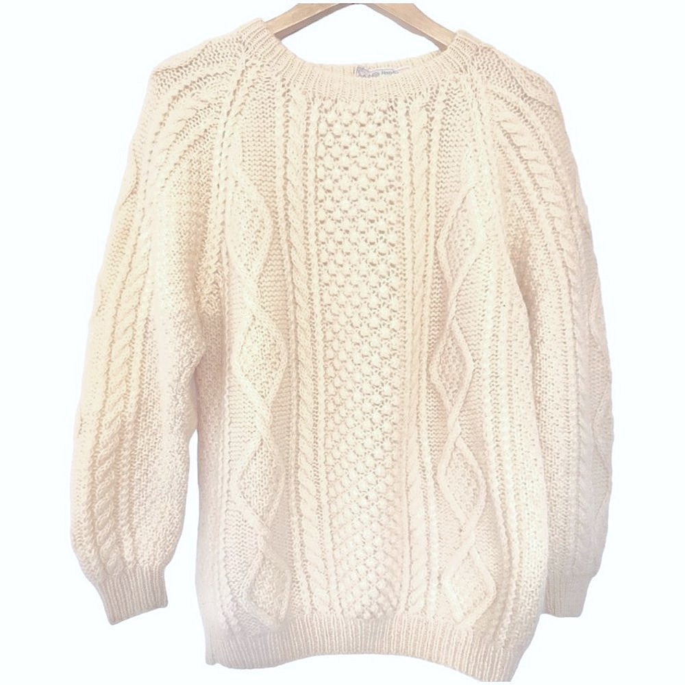 Vintage Sweater Scottish 100% Wool Cream Cable Knit Sweater Fisherman Size M ❄️